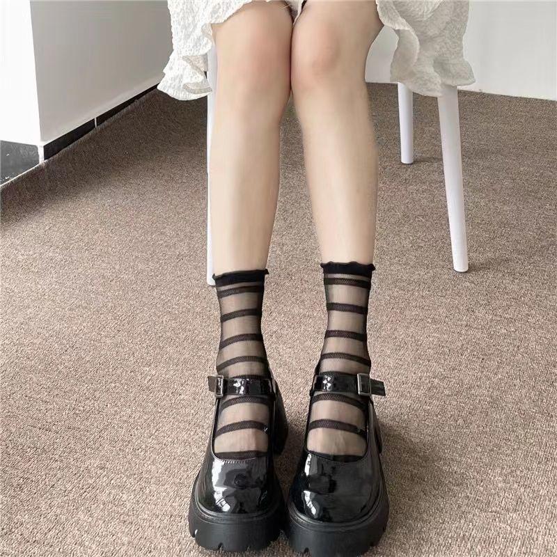 Summer black and white love ultra-thin glass silk socks children's medium tube socks tide fungus edge versatile