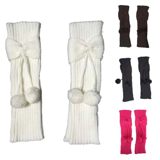 Leg Warmer Bowknot Ball Warm Solid Color Knitted Boot Socks for Autumn Winter