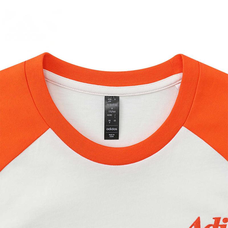 Adidas Letter Print Patchwork Contrast Training Casual Short Sleeve T-Shirt Men Tops Orange JI9820