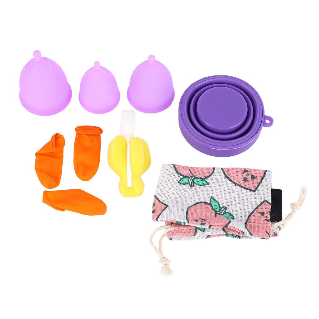 Silicone Menstrual Cup Set 3 Size Leak Proof Reusable Flexible Soft Period Cup Set for Women Purple