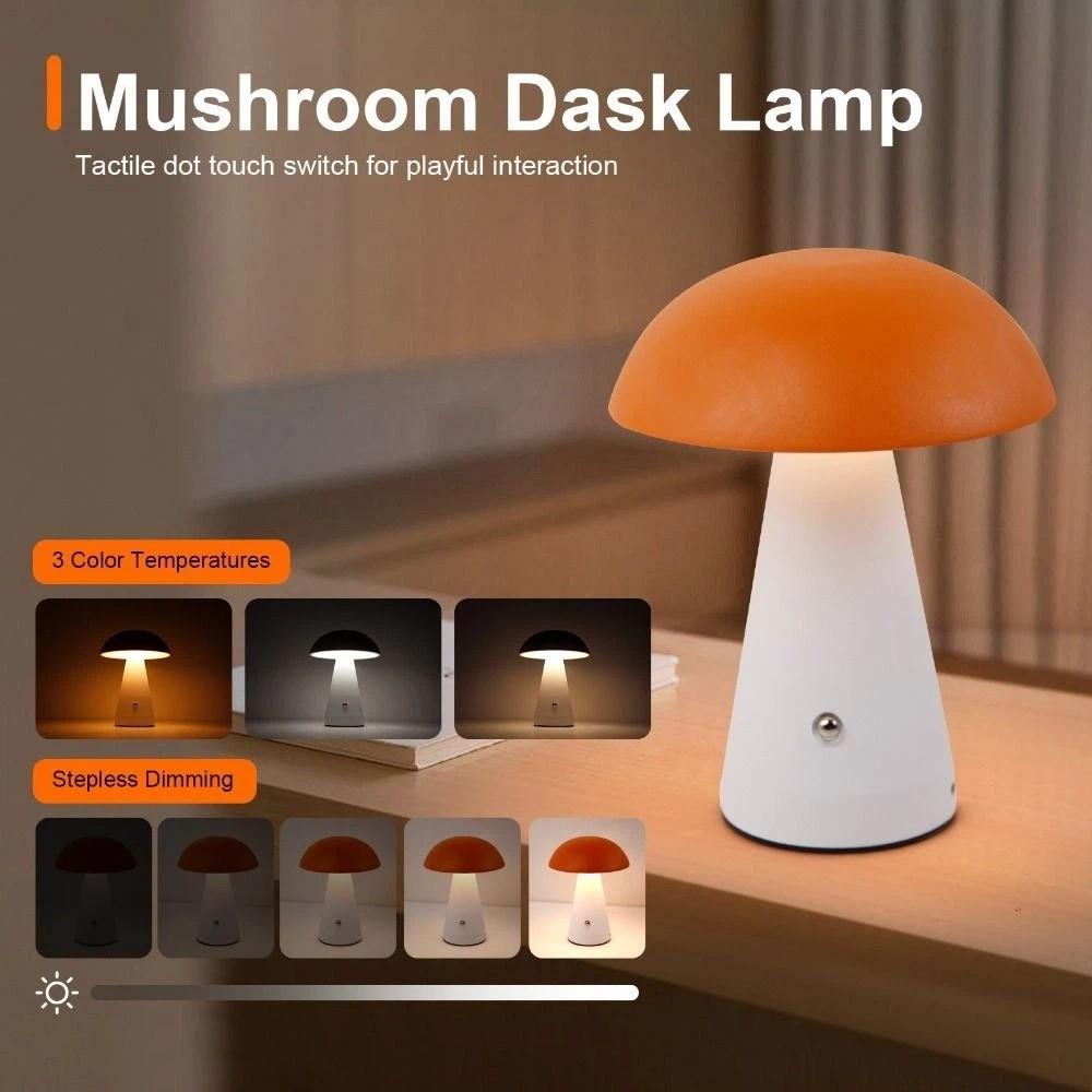 Touch-Activated Mushroom Lamp 3 Color USB Rechargeable Touch Desk Light Dimmable Extended Illumination LED Table Lamp