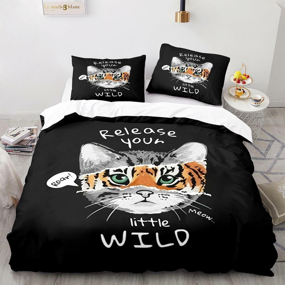 Set Biancheria da Letto 3D per Gatti King Queen Copri Letto Federa 2/3 Pezzi Animale Carino Morbido Copertura Regalo Letto Singolo Letto Matrimoniale