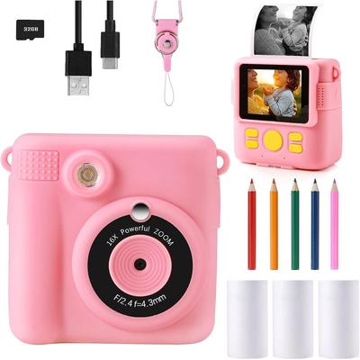 Kids Camera- Instant Print Camera 1080P 2.4 Inch Screen Digital Children Video Camcorder Camera with 16X Digital Zoom, 32GB TF Car