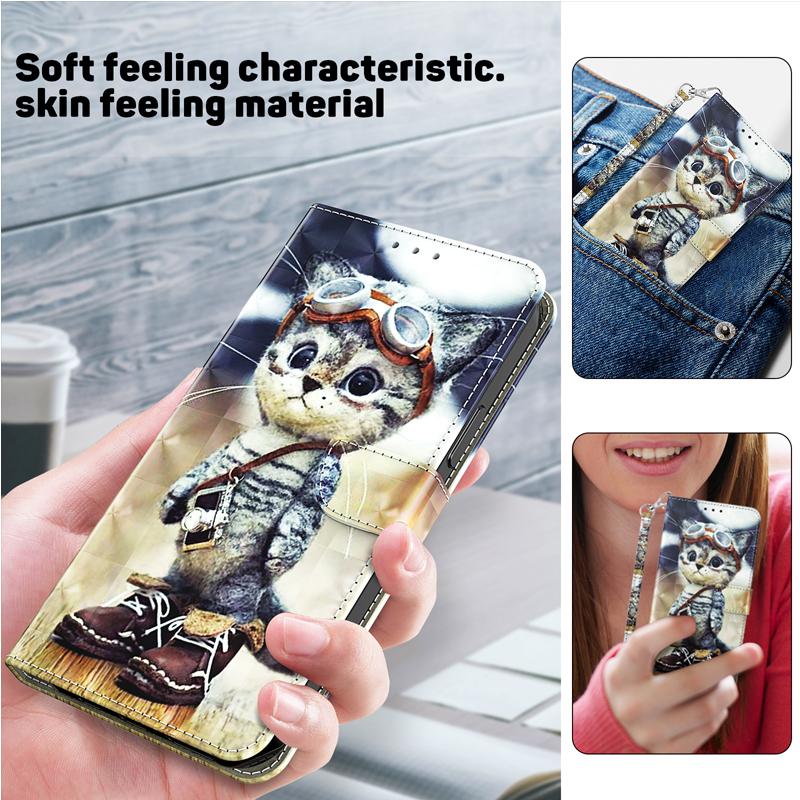 For Redmi 14C 14R 13C 12C 11 10C 10A A4 A3 A2 A1 Plus Note 14 13 Pro Plus 4G/5G 3D Cat and Dog Flower Magnetic Flip Leather Case