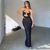 Women Summer Sexy Backless See Through Club Party Gown Elegant Floral Halter Cut Out Maxi Dress