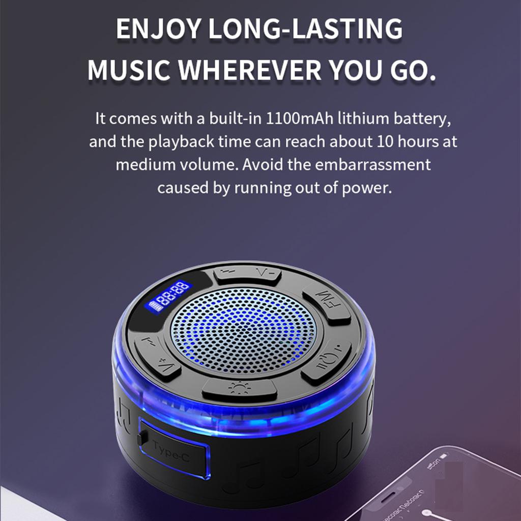 IPX7 Shower Speaker With RGB Lights & LED Display, Bluetooth Speaker With Detachable Suction Cup, 360° Clear Sound, Portable For Home & Travel