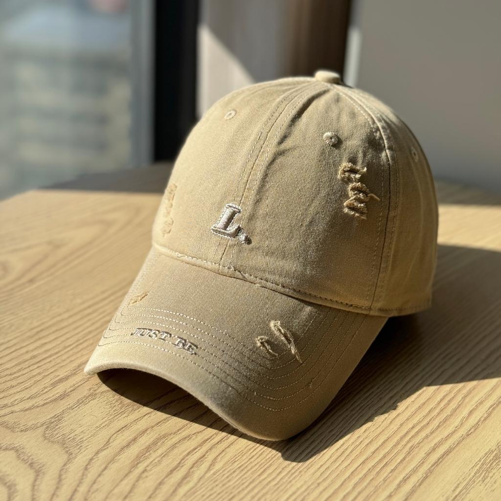 High-quality ripped embroidered baseball cap for women, simple and versatile, blue, for spring and summer L Large head circumference baseball cap
