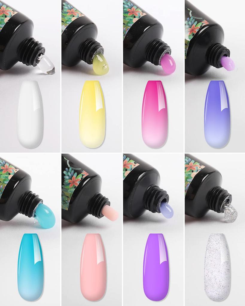 Biutee Poly Gel Glow Nail Gel 8 colors to choose includes nail extension model nail base top nail and 60 nail Includes nail extension model nail