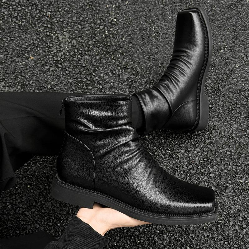 Plus Size Men Casual Party Nightclub Chelsea Boots Designer Square Toe Shoes Cowboy Genuine Leather Boot Cool Autumn Ankle Botas