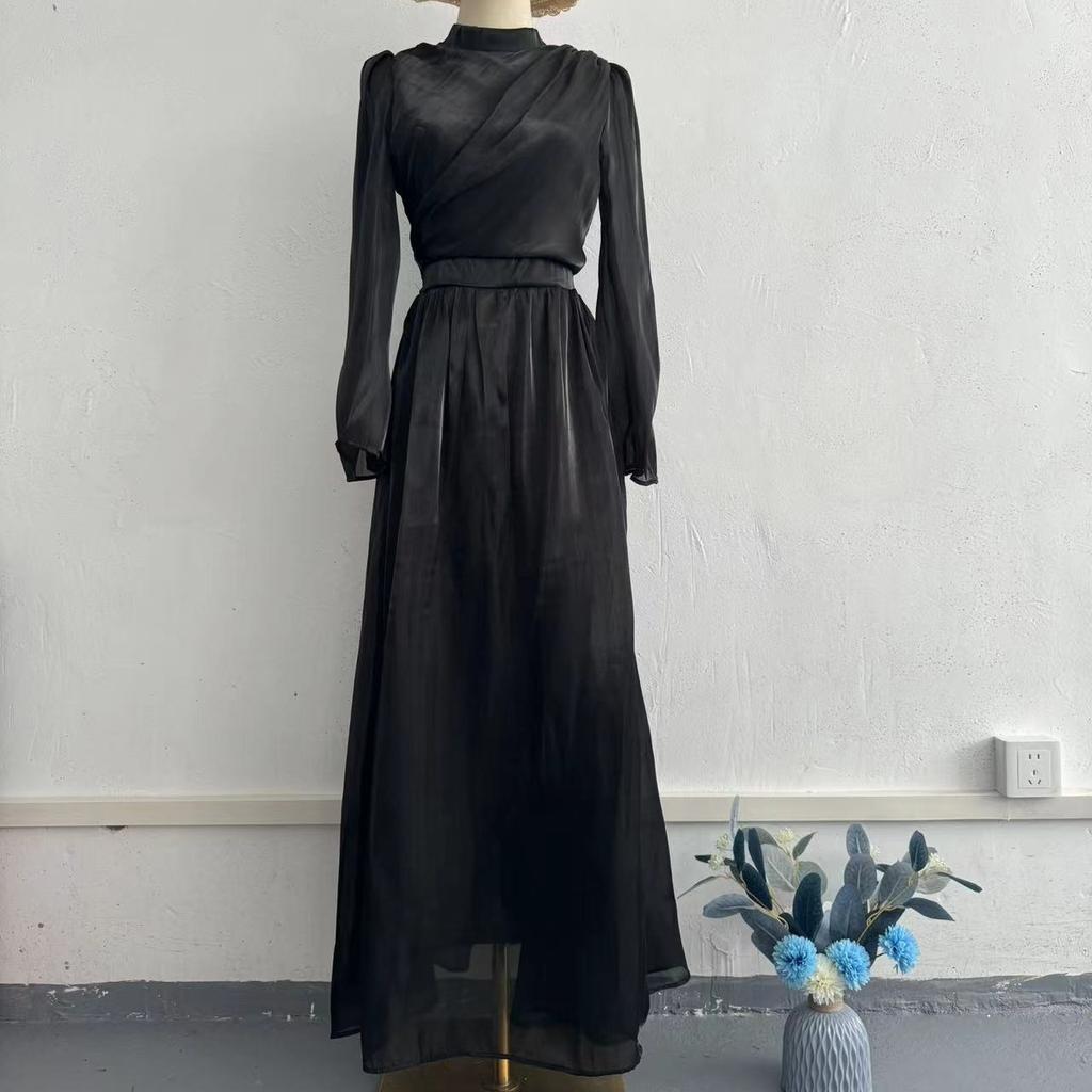 GMXIA Semi-turtleneck Dress Women's Long Sleeve Tea Break Waist Skirt