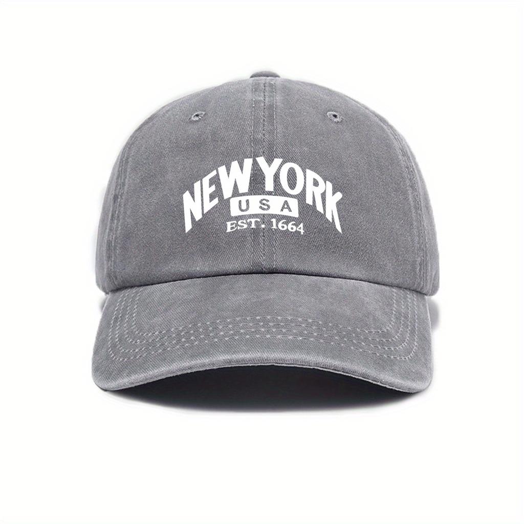 New York Usa Est. 1664 Urban Themed Adjustable Baseball Cap With Sun Protection, Woven Polyester Material, Hand Washable