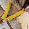 Solid Color Woolen Arm Gloves Hole Long Fingerless Sleeves Long Wrist Guard Warm Arm Covers  Girls