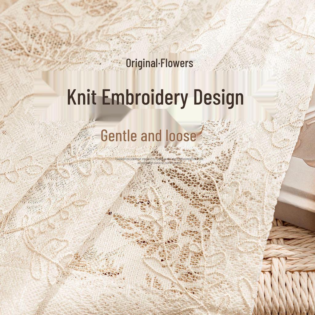 French Lace Embroidery Light-Permeable Privacy Curtains for Balcony, Bedroom, and Living Room