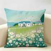 Retro Springtime Village Plants Cushion Cover Natural Linen Organic Fabric DoubleSided Printing Room Sofa Decor Pillow Case