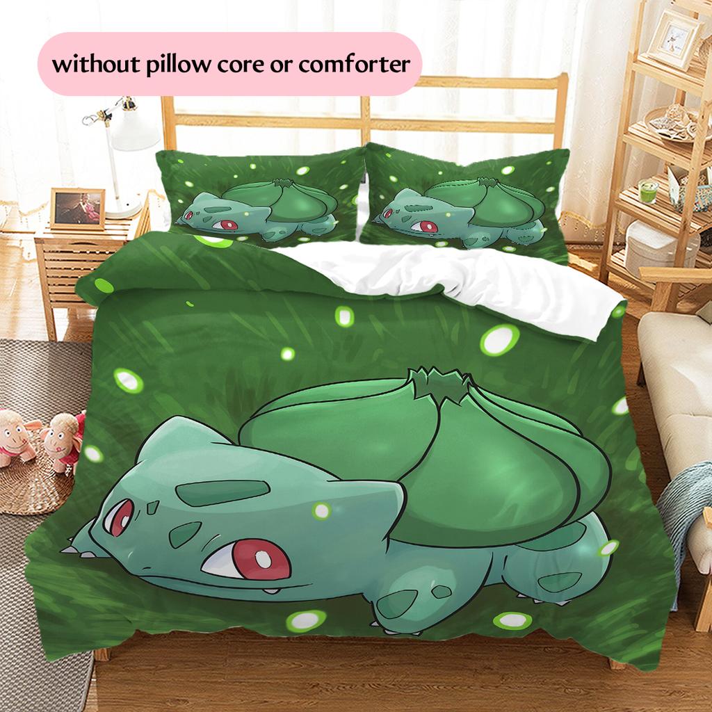 Pokémon Bulbasaur Vzor Povlečení Domácí Dekorace Narozeninový Dárek (1 * povlak na peřinu + 2 * povlak na polštář, bez jádra)