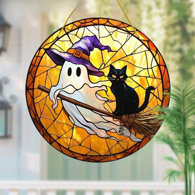 

Witch Broom Halloween Sign, Round Aluminum Wall Plaque 20x20cm