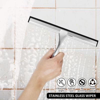 Stainless Steel Shower Squeegee with Suction Cup Window Glass Squeegee Multi-Purpose Cleaning Tool for Bathroom Kitchen Car