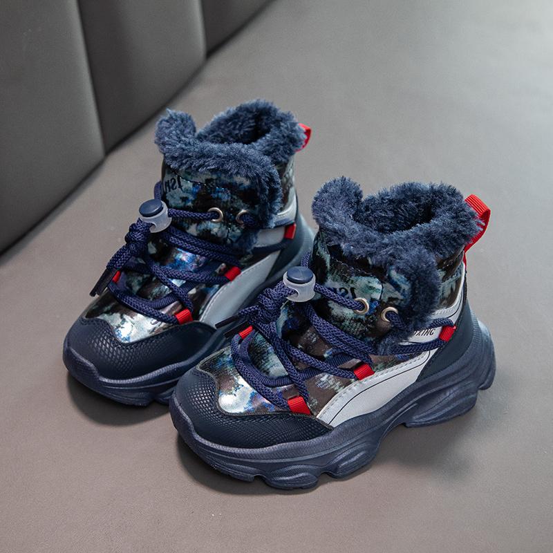 Children's Winter Fashionable Fleece Warm Cotton Boots Outdoor Casual High Top Snow Boots Casual Cotton Shoes