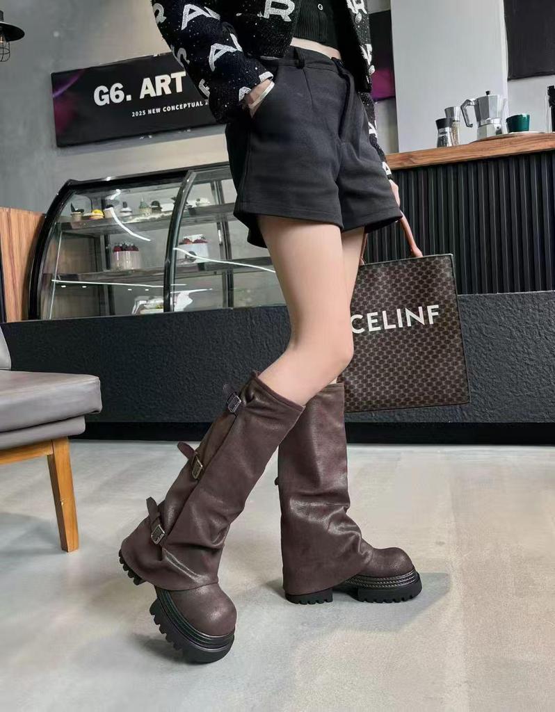 2025 New Women's Retro European-Style Over-the-Knee Boots with Thick Soles and Buckles