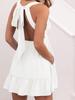Womens Summer Deep V Neck Ruffle Mini Dress Backless Strappy Beach Dress