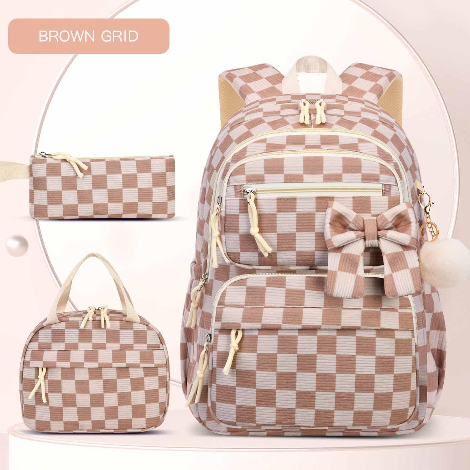 3 stuks/set schoolrugzak voor meisjes kersenpatroon basisschoolmeisje Corduroy rugzak kinderboekenrugzak lunchtas etui set