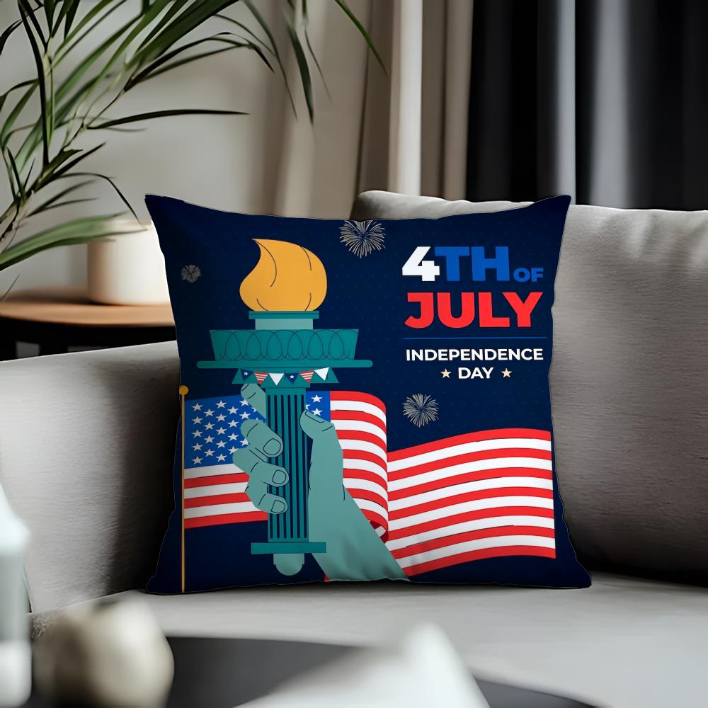 Fashion IIndependence Daying Cushion Cover Antidustmite Pillowcase Invisible Zipper Silky Short Plush Sofa Cushion Cover