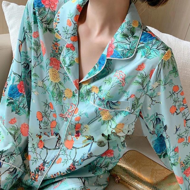 High-End Pajamas Women'S Spring And Summer New Long-Sleeved Trousers Style High-Value Ice Silk Loungewear Set
