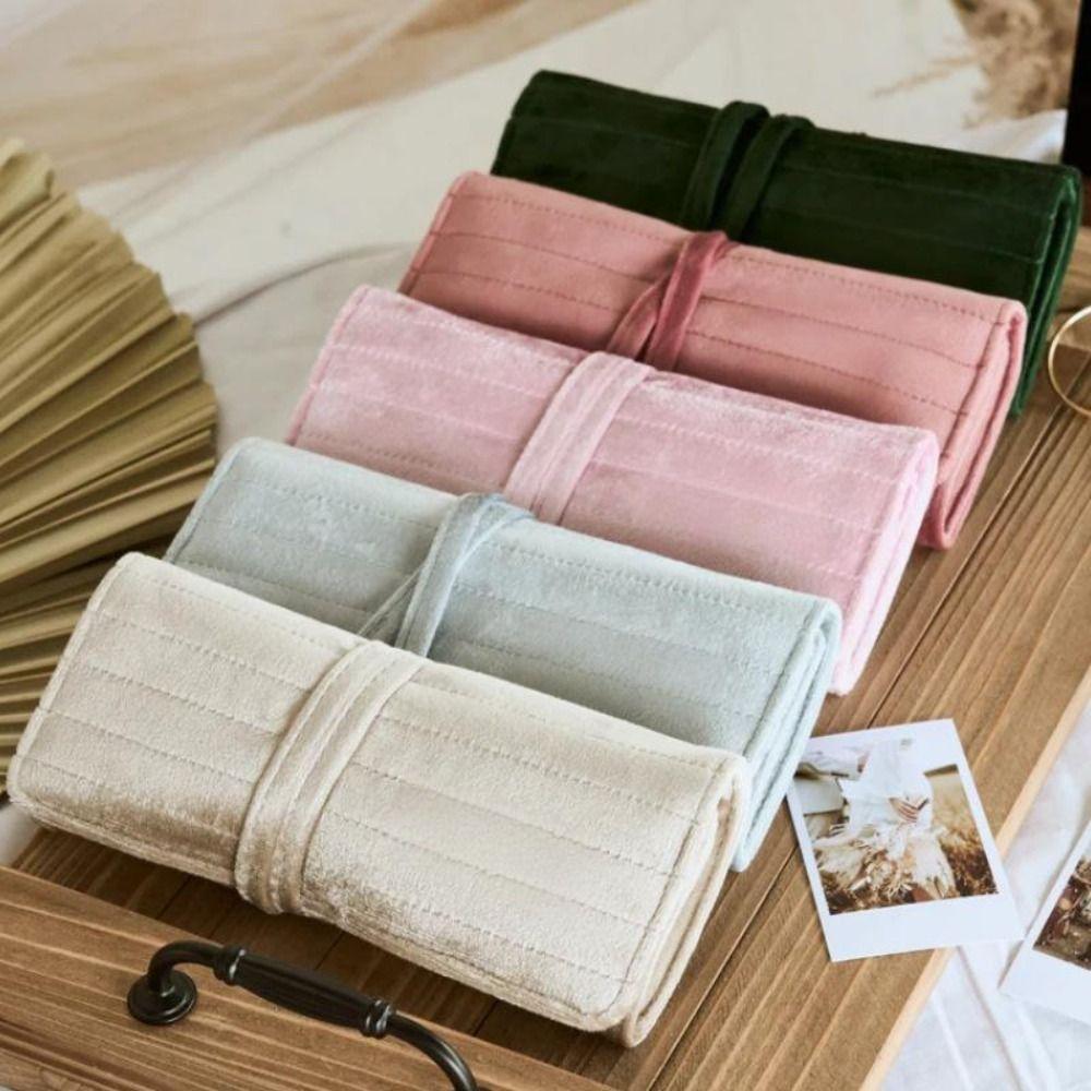 Universal Velvet Travel Jewelry Bag with Buckle Foldable Jewelr Roll Bag Portable Storage Display Pouch