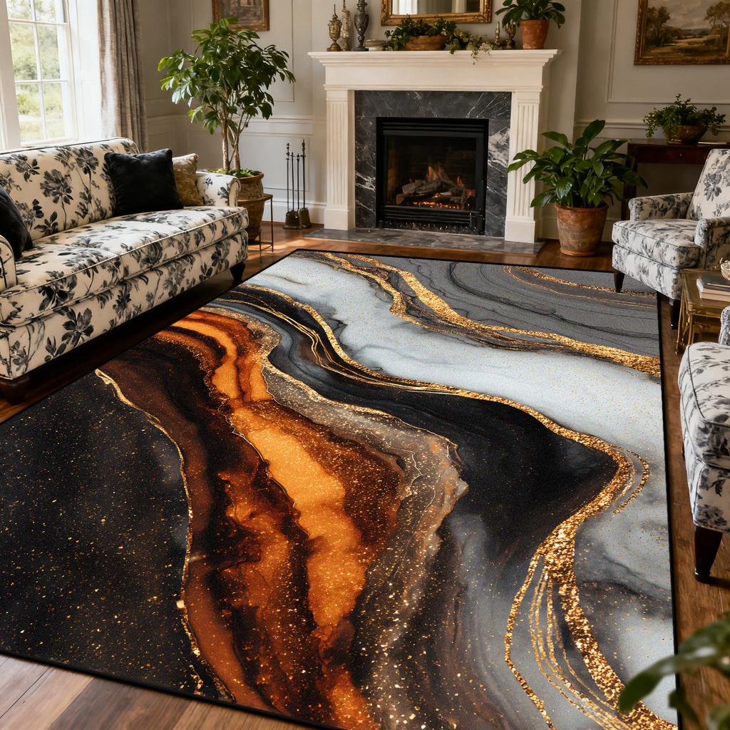 Light Luxury Marble Style Carpet Large Area Living Room Lounge Decoration Rug 200×300cm European Style Bedroom Soft Floor Mat