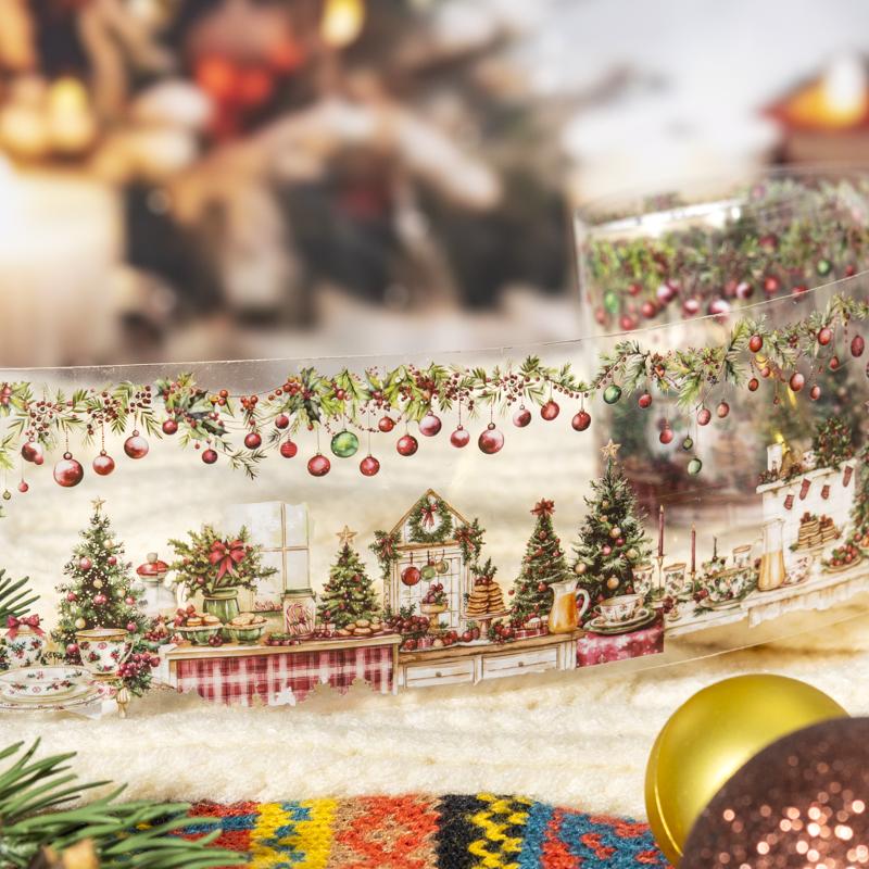 1 Roll Christmas Landscape Masking Tape PET Christmas Gift Elderly Cat Anime Tape For Home Stationery Handbook Decoration