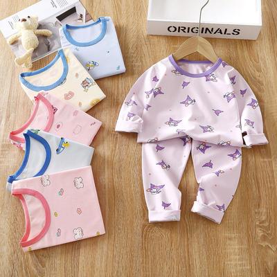 Completo Pantaloni Autunnali in Cotone Lycra per Bambini: Tuta da casa alta elasticità, stampa cartoni animati, morbida e delicata sulla pelle.