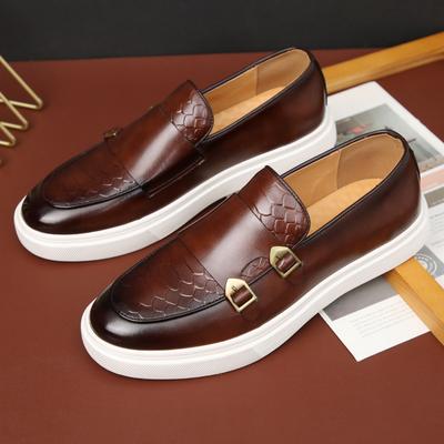 Men's Casual Shoes Fashion Snakeskin Grain Leather Men Retro British Style Loafers Mens Slip-on Outdoor Flats Monk Shoes
