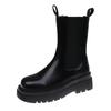 Black thick-soled 2025 spring and autumn new versatile British style high boots Chelsea cigarette short boots
