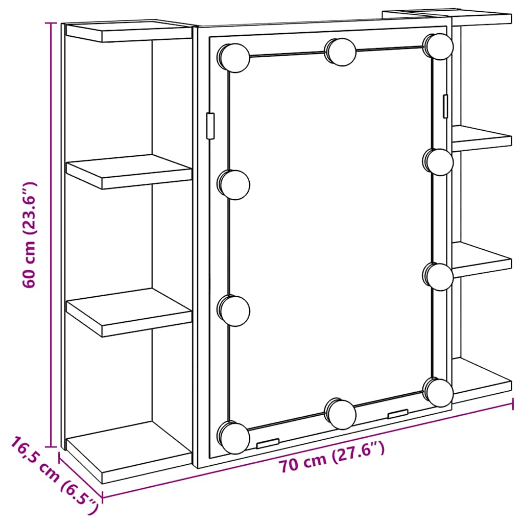 Mirror Cabinet with LED Lighting Artisan Oak Finish 70 X 16.5 X 60 Cm