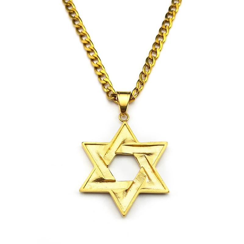 Fashion Sparkling Rhinestone David Pendant Necklace Stainless Steel Gold Color Hexagram Gift Star Shape Jewelry 7619-4