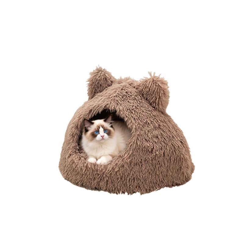 Enclosed Warm Long Plush Cat Ear Pet Bed For Cats And Dogs
