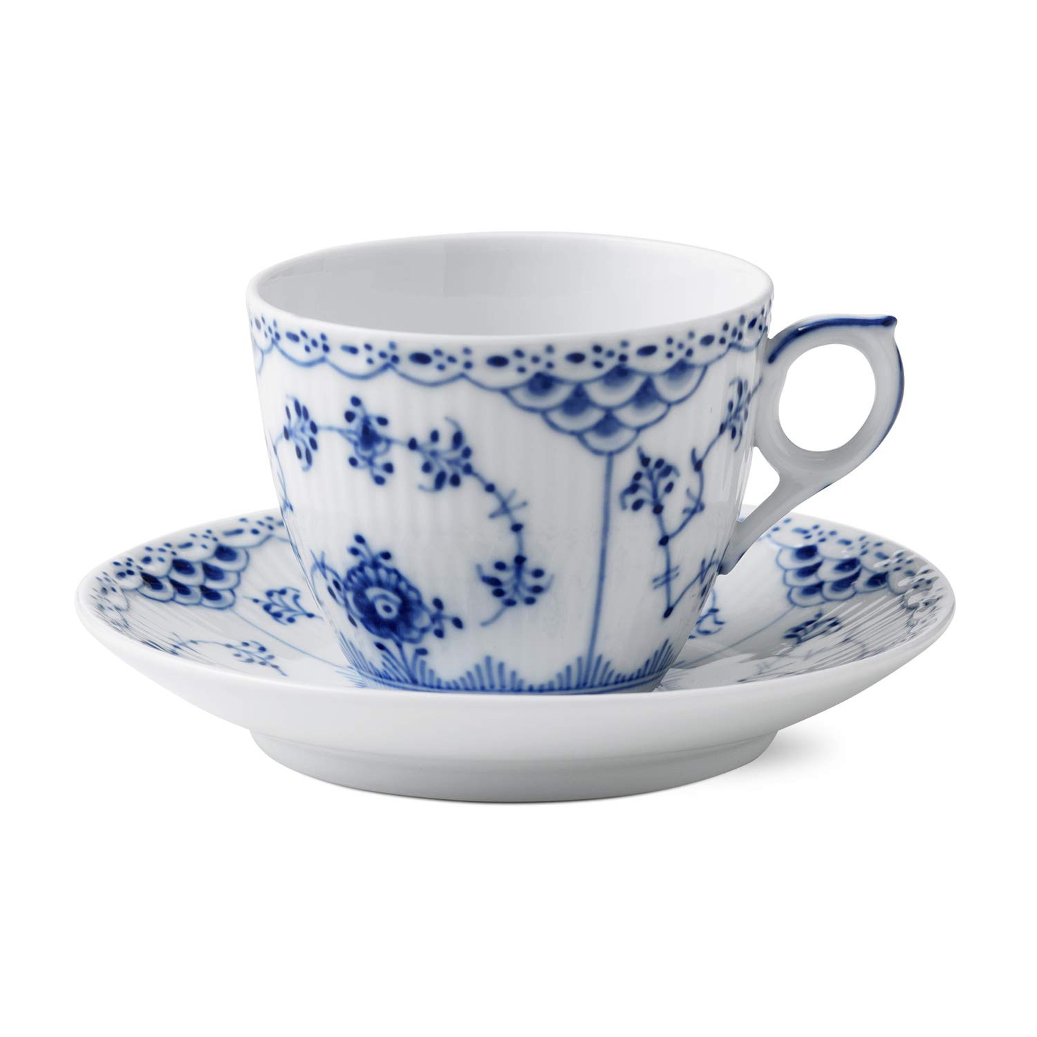 

ROYAL COPENHAGEN Blue Fluted Half Lace Coffee Cup and Saucer, White, 180ml (Officially Imported) 1102071