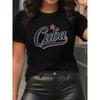 European Size Fashionable Women'S Short Sleeve T-Shirt | Cuban Style Print with Red Star, Comfortable Crew Neck, Machine Washable,for All Seasons