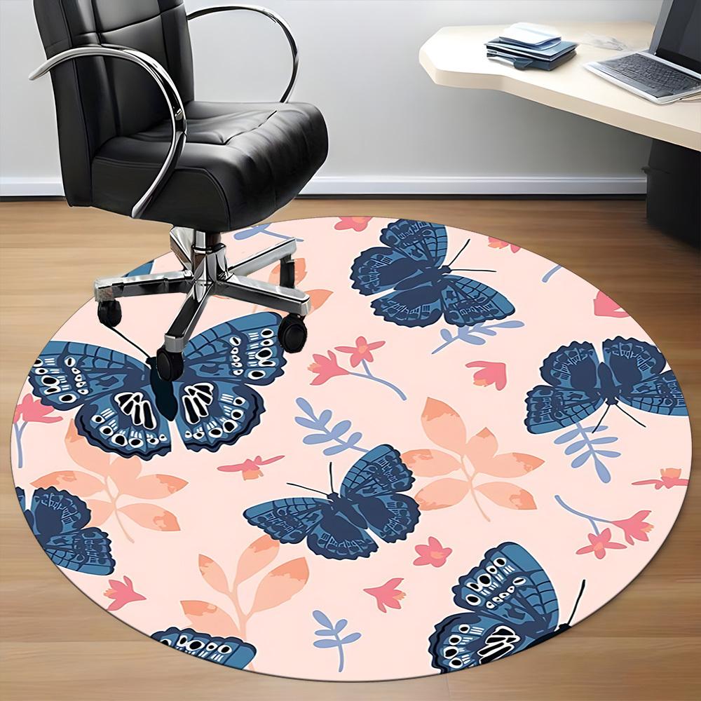 1pc Butterfly Floral Office Round Area Rug, Indoor Mat Suitable For Office, Under Office Chairs Bedroom Living Room Home Decor, Room Deco