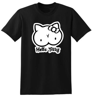 Hello Titty Funny Hello Kitty Parody Black T-Shirt