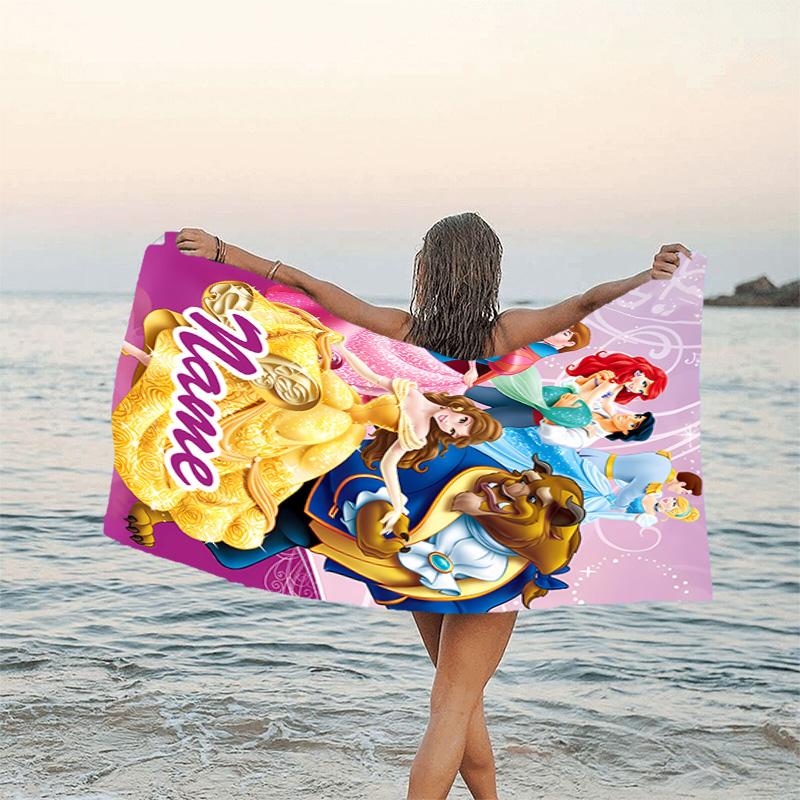 1pc Princess2 Beach Towel with Custom Name, Beach/Swimming/Bath/Picnic/Camping Towel, Suitable for Seaside Beaches