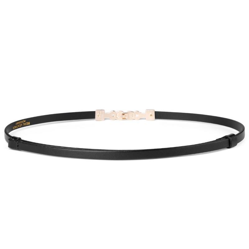 Meier Women's top grain leather skinny belt - decorative dress waist cincher with versatile pearl buckle waist chain