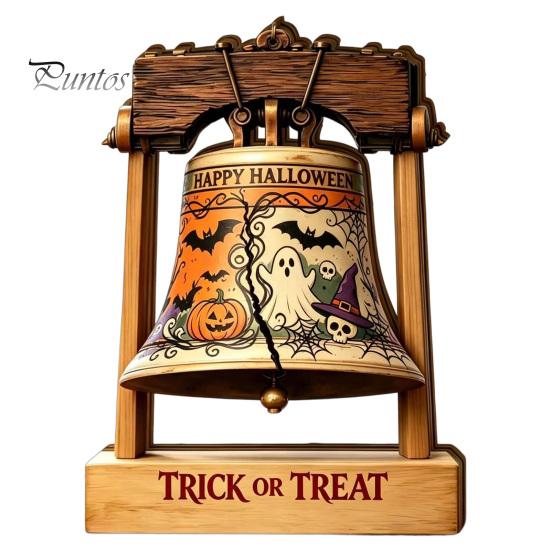 Housewarming Gift Ideas Vintage Halloween Wooden Bell Decor, Rustic Farmhouse Shelf Sitter with Artistic Photo Props Metal Wood Stand, Tabletop