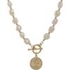 Baroque Freshwater Pearl Coin Choker with Gold Pendant - Women's OT Clasp Necklace Gift