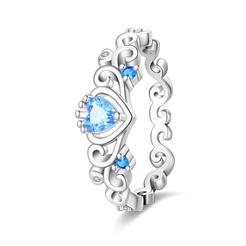 Retro 925 Sterling copper Sapphire Heart&Crown&Star Palace Pattern Ring Romantic Zircon Accessories