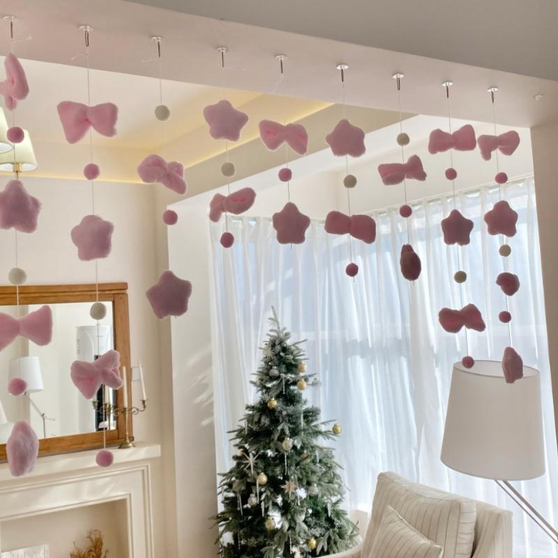 Cute Knot Door Curtain Partition Curtains for Bedroom Bay Window Room No Punching Curtain Decorative Girl Heart Decoration