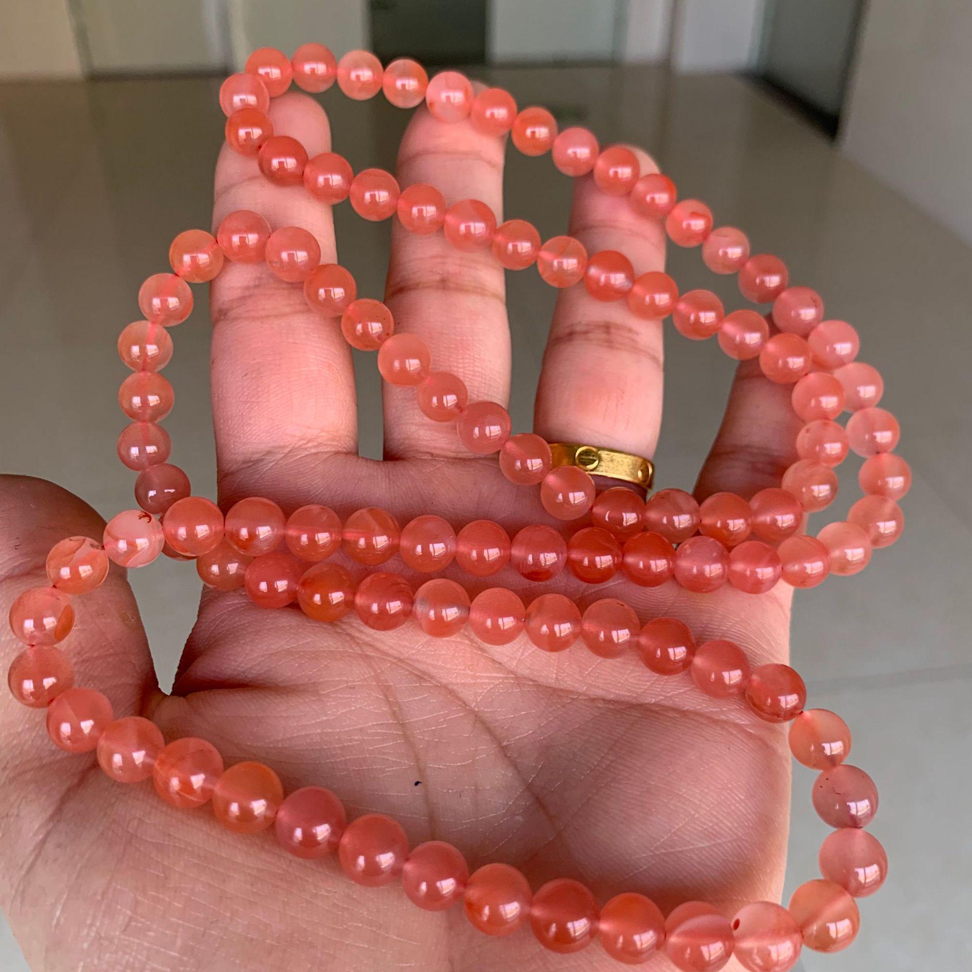 6.8mm South Red Cherry Round Prayer Beads Multi-Loop Bracelet - Moist Red Color