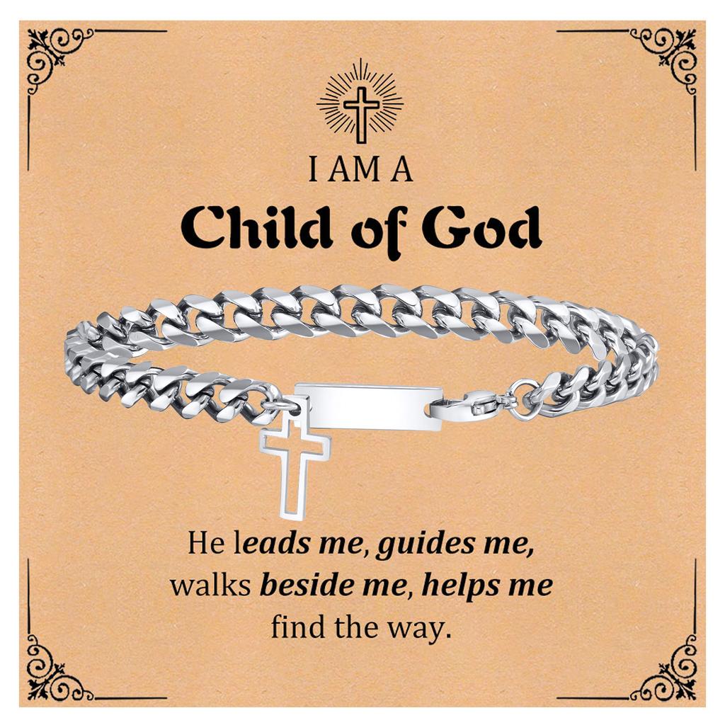 Trendy Cross Cuban Chain Bracelet for Men,Christian Religious Baptismal Bible Chain Wristband,Gift Card for Son Dad
