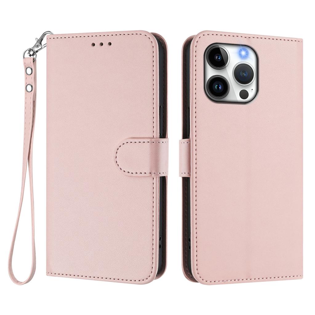 For iPhone 16 Pro Max Leather Case Wallet Stand Phone Cover with Wrist Strap