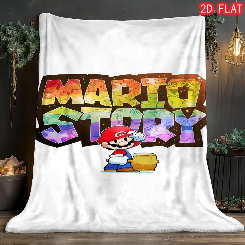 Super Mario Printed Flannel Blanket Cozy Air Conditioning Blanket for Living Room Bedroom Nap Daily Use THW